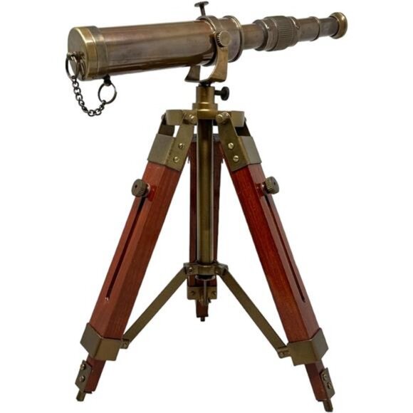 Nautical Brass Antique Telescope with Wooden Stand Home Decor Gift - Picture 1 of 7